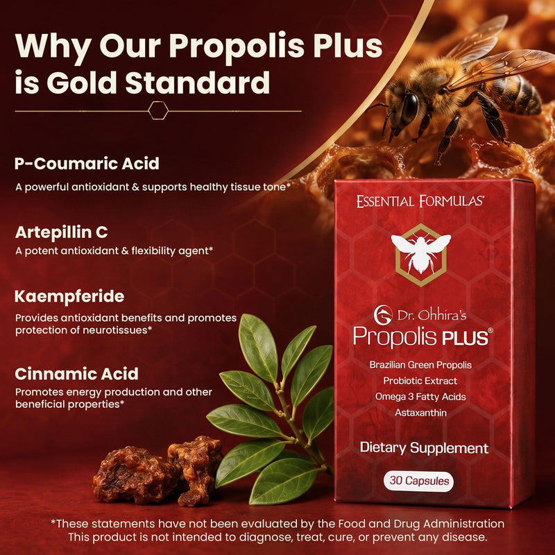 Dr Ohhira's Propolis Plus Bee Propolis Capsules | Gold Standard | 30 Count | Contains Pro- Postbiotic Blend with Omega3, Astaxanthin & Vitamin E for Immune, Digestion & Antioxidant Support. 30 Count (Pack of 1)
