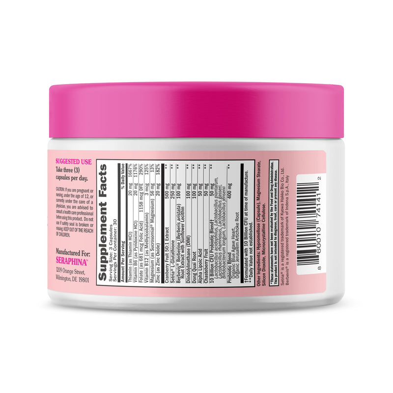 Seraphina Vaginal Probiotics 2-in-1 for Women + Hormone Balance - 90 Capsules Complete Feminine Care, PMS & Urinary Tract Health, Prebiotic Blend, 10 Billion CFU, 6 Strains (90 Count (Pack of 1)) 90 Count (Pack of 1) - BeesActive Australia