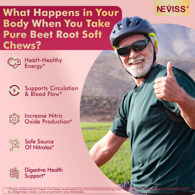 Super Beet Chews 1500mg, 5 IN 1 Beet Root Nitric Oxide Supplement, 60 Cts | Beet Root Gummies w/ Grape Seed, L-Citrulline, Vitamin B6 & B12 for Healthy Blood Circulation & Energy Boost, Sugar Free