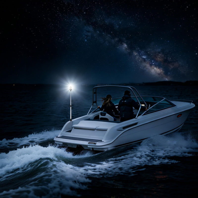 Obcursco Boat Stern Lights, Telescoping Pole 27"-48" LED Anchor Light with Base, 12V Adjustable 3NM 360° Navigation Lighting for Pontoon, Yacht, Bass, and Fishing Boats (27"-48", Silver) Silver 02 - BeesActive Australia