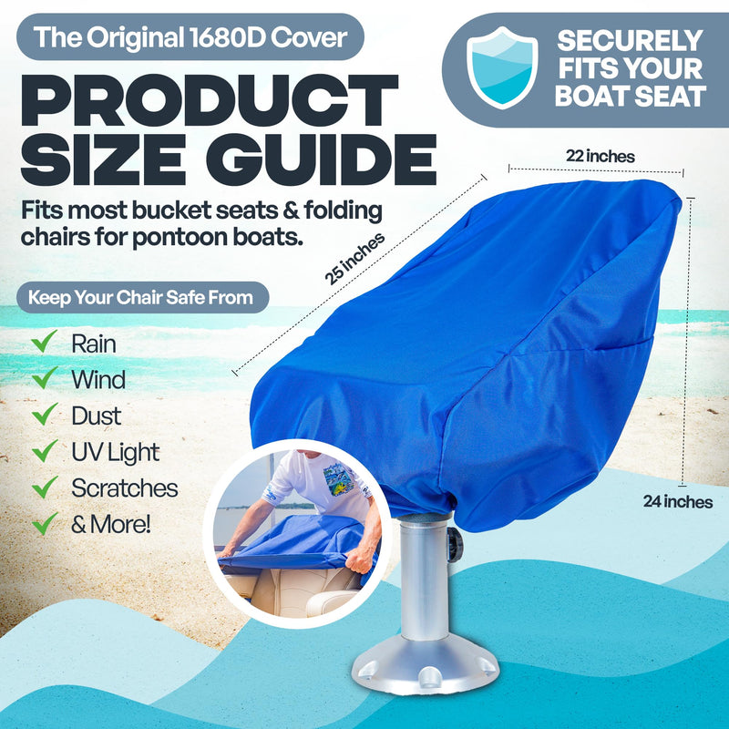 Pontoon Boat Seat Covers - Our 24x22x25 Boat Seat Cover Protects Your Seat from the Elements - Heavy Duty & UV Resistant - Extra Thick 1680D Fabric (Blue) Blue - BeesActive Australia