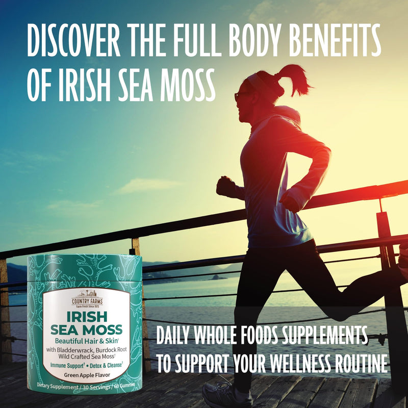 COUNTRY FARMS Irish Sea Moss Gummies, 2000mg Irish Moss, Burdock Root, Bladderwrack for Immune Support, Promotes Digestive Health, Skin and Hair Support, Pectin Based, Vegan, Gluten Free, Green Apple