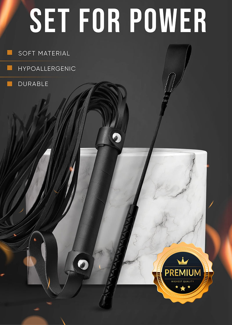 Black Sex Whip Adult Crop 18" BDSM Whip Set Bondage Flogger Kit Crop Sex Set Adult Crop Paddle Spanking BDSM Set Spanking Paddle Adults Flogger BDSM Starter Kit - BeesActive Australia