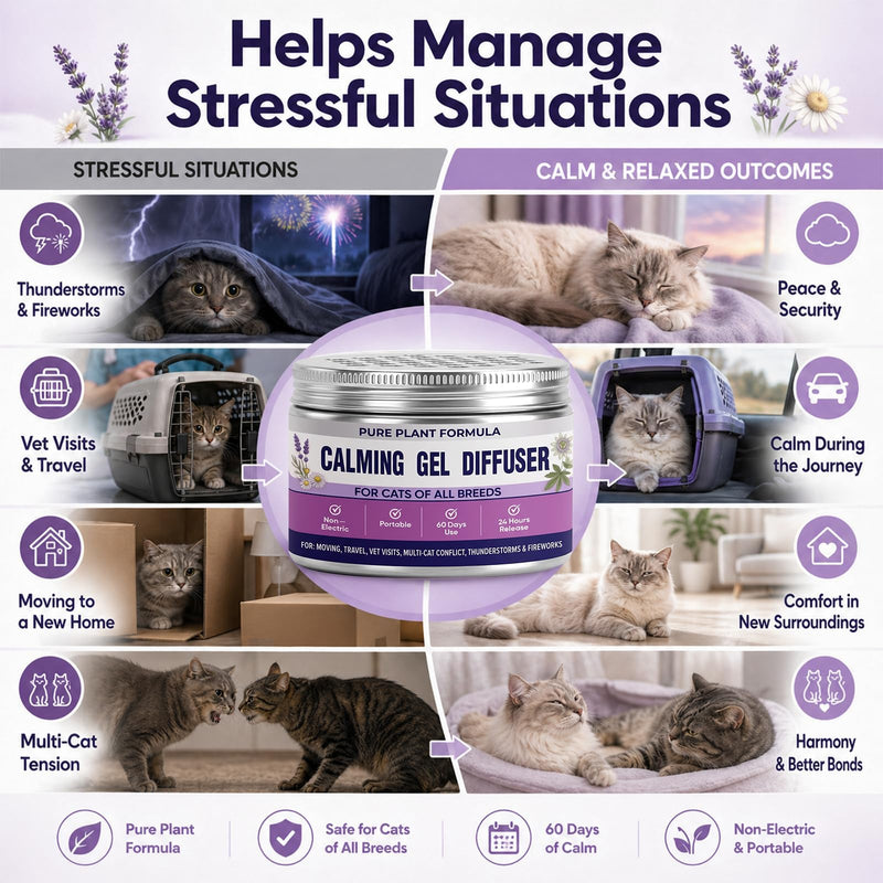 Cat Calming Pheromone Diffuser Gel - Unscented Soothing Gel for Stress Relief - Helps Manage Scratching Cordless & Portable for Home or Travel Lasting 2 Months (100 ml, 3.38 fl oz) 100ml
