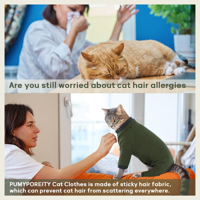 PUMYPOREITY Sticky Hair Cat Clothes, Prevent Hair Loss Cat Pajamas, Soft Cat Sweaters for Cats Only, Cat Hair Sticky Onesie, Cat Recovery Suit After Surgery, Green, M Medium - BeesActive Australia