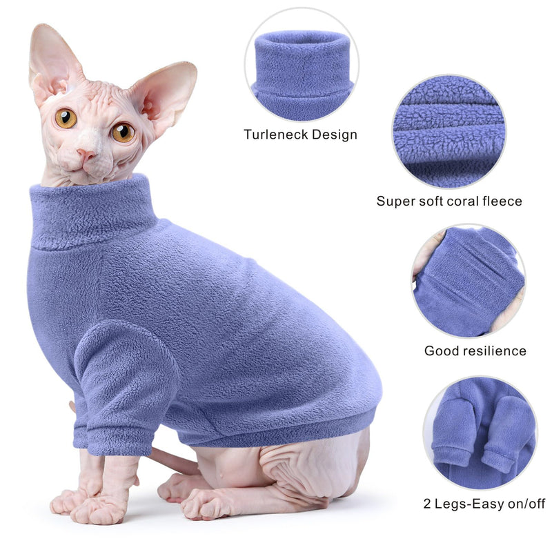 Idepet Sphynx Cats Clothes Winter,Hairless Cat Turtleneck Sweater Soft Coral Fleece Outfit Coat Warm Shirt Kitten Apparel with Sleeves Pullover Pet Winter Pajamas Jumpsuit (Blue, XX-Large) Blue - BeesActive Australia