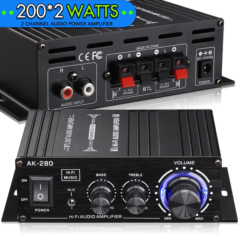 Facmogu AK280 200W Mini 2.0 CH Audio Power Amplifier, Speaker Amp Receiver