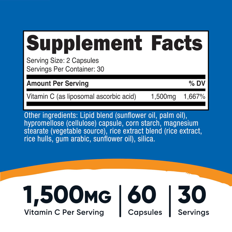 Nutricost Liposomal Vitamin C (1,500mg) 60 Capsules, High Absorption | Vegan, Gluten-Free, 30 Servings 60 Count (Pack of 1)