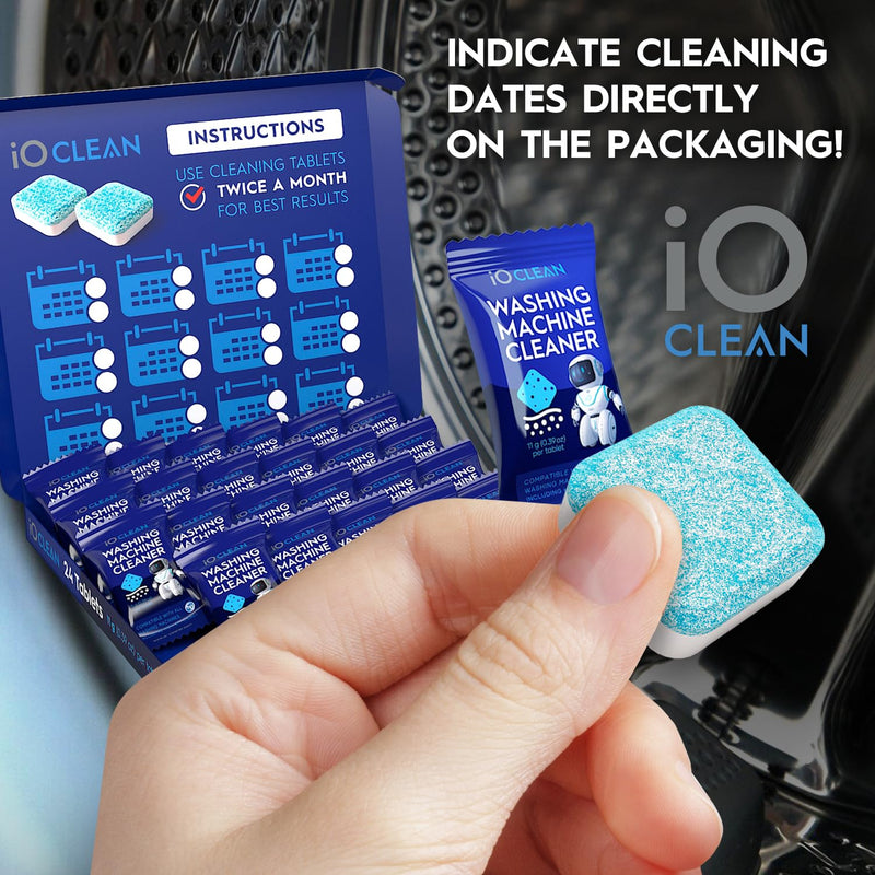 Washing Machine Cleaner and Descaler Tablets 24 Pcs - Deep Clean and Descaling for HE Front and Top Loaders Washer - High-Efficiency Tablets for a Fresh, Spotless Laundry, Remove Odor - 1 Year Supply - BeesActive Australia