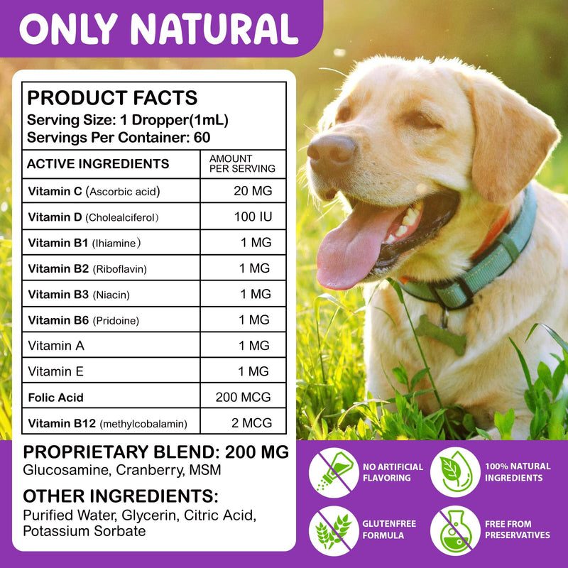 Dog Multivitamin, 15 in 1 Multivitamins for Dogs - Strengthening Immune System & Bones and Joints, Dog Vitamins and Supplements Drops for Supporting Urinary Tract, Skin & Coat 60ml