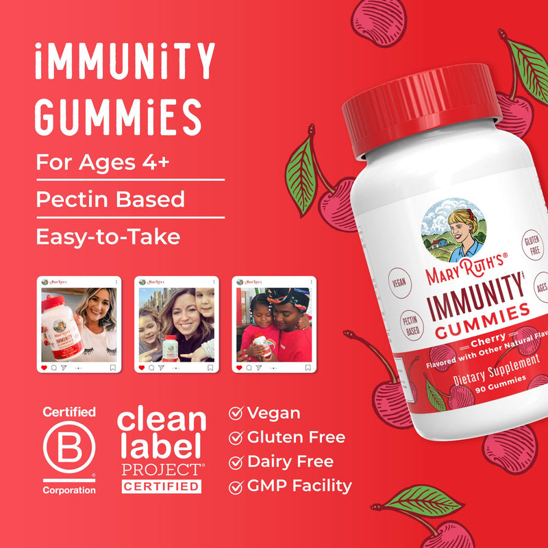 Mary Ruth's 5-1 Immunity Gummies with Elderberry for Kids & Adults | Cherry | Pectin Based | Vegan | 90 Count 90 Count (Pack of 1)