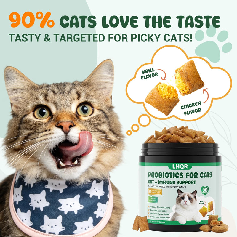 500 Probiotics for Cat - Digestive Enzymes & Prebiotics for Gut Health, Probiotic Tasty Chews Diarrhea Relief & Gas Treatment, Pumpkin Formula for Sensitive Stomachs & Itchy Skin Support, Chicken