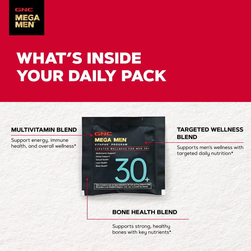 GNC Men's 30+ Vitapak Program, 5-in-1 Multivitamin, 30 Servings | Supports Healthy Bones, Promotes Relaxation with Theanine, Supports Liver Function with Milk Thistle, Antioxidant Support