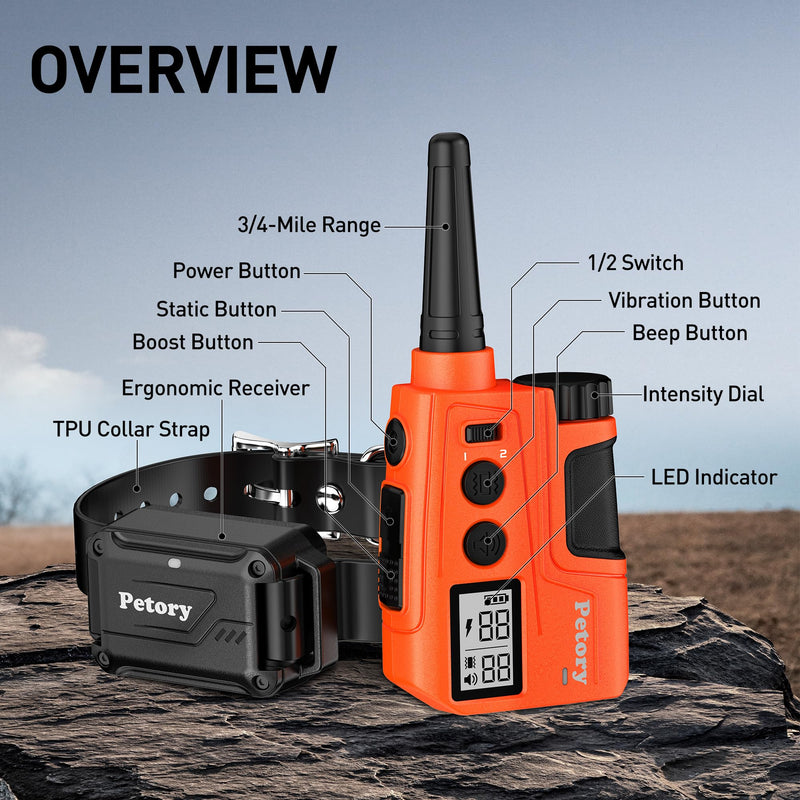 Petory Dog Training Collar with Remote – 4000Ft,Waterproof & Rechargeable Static Collar for 10-120lbs Dogs, Adjustable Beep, Vibration, Safe Static, and Boost Static for Effective Training Orange One Collar - BeesActive Australia