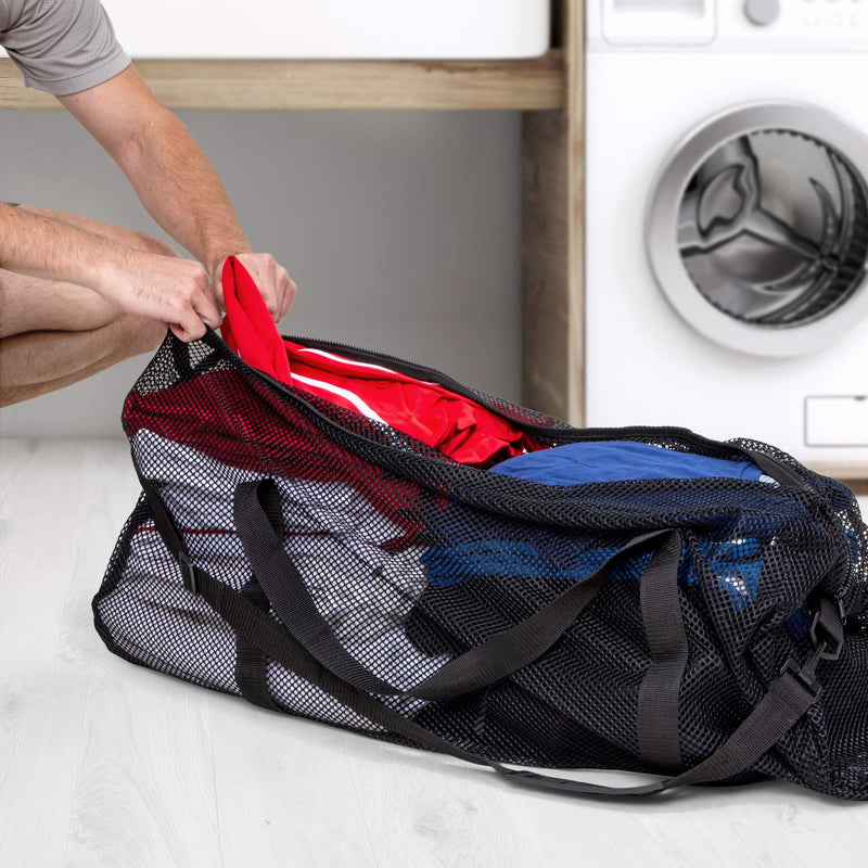 Champion Sports Mesh Duffle Bag – Oversized Breathable Gear Bag with Zipper & Shoulder Strap for Sports, Gym & Travel Black 15" x 36"