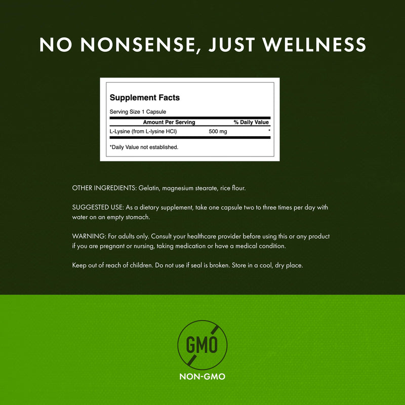 Swanson Free Form L-Lysine - Natural Supplement Promoting Stress Support & Nervous System Health - May Promote Calm Mood & Relaxation - (300 Capsules, 500mg Each) 300 Count (Pack of 1)