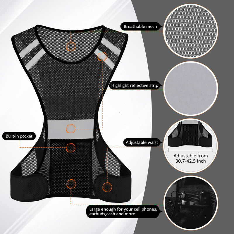 TCCFCCT Reflective Running Vest, High Visibility Running Gear with Large Pocket 3 Pack Mesh Black