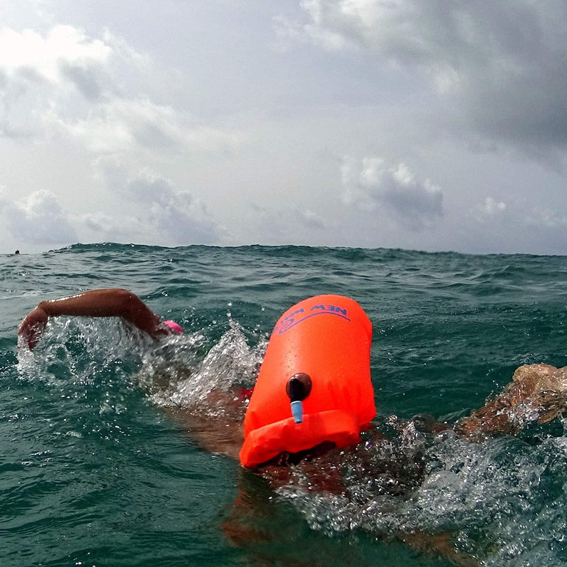 New Wave Swim Buoy Swim Safety Float and Drybag for Open Water Swimmers, Triathletes, Kayakers and Snorkelers, Highly Visible Buoy Float for Safe Swim Training (Orange PVC Medium-15L) - BeesActive Australia