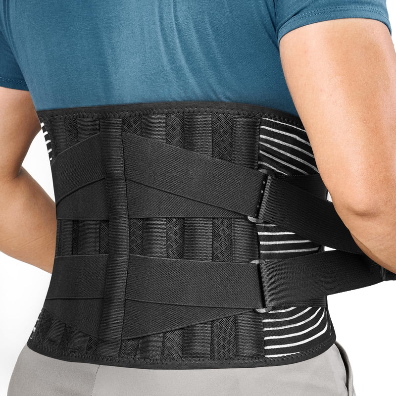 FREETOO Back Braces for Lower Back Pain Relief with 6 Stays, Breathable Back Support Belt for Men/Women for work , Anti-skid lumbar support belt with 16-hole Mesh for sciatica(M) M(29.5"-37.4")