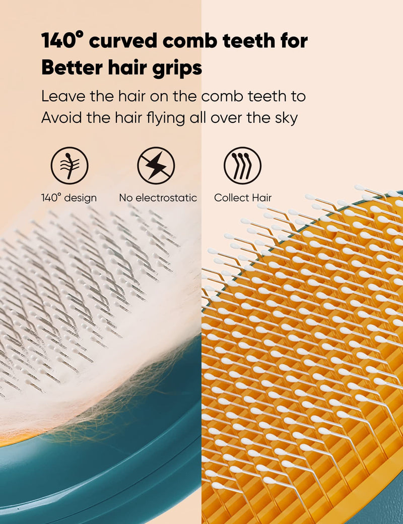 Cat Grooming Brush Self Cleaning Slicker Dogs Cats Doggy Pet Kittens One-Click Shedding Button Stainless Steel Teeth Comb Removal Loose Matted Tangled Hair Massage Indoor Outdoor Undercoat Hamburger Cabbage - BeesActive Australia