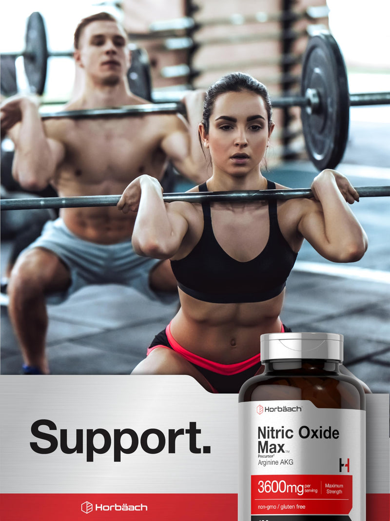 Horb√§ach Nitric Oxide Max 3600mg | 120 Caplets | with Arginine AAKG for Men and Women | Vegetarian, Non-GMO, & Gluten Free Pre Workout Supplement