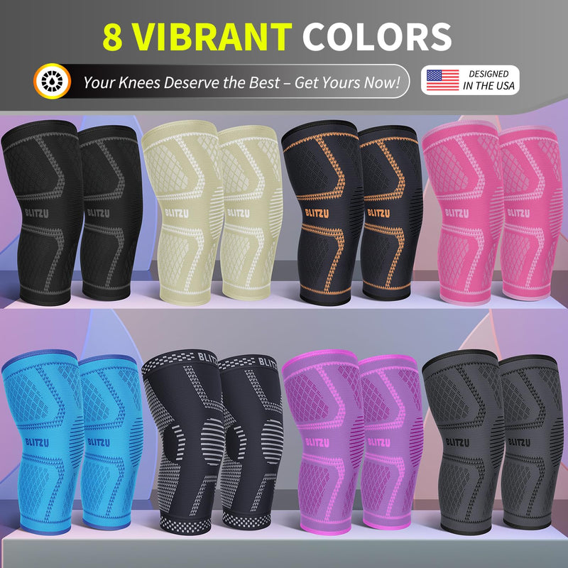 Knee Sleeves for Men and Women 2 Pack, Compression Knee Brace for Running, Workout, Sports, Knee Braces for Meniscus Tear, ACL, Arthritis, Joint Pain Relief and Injury Recovery Plus Size Black 2XL