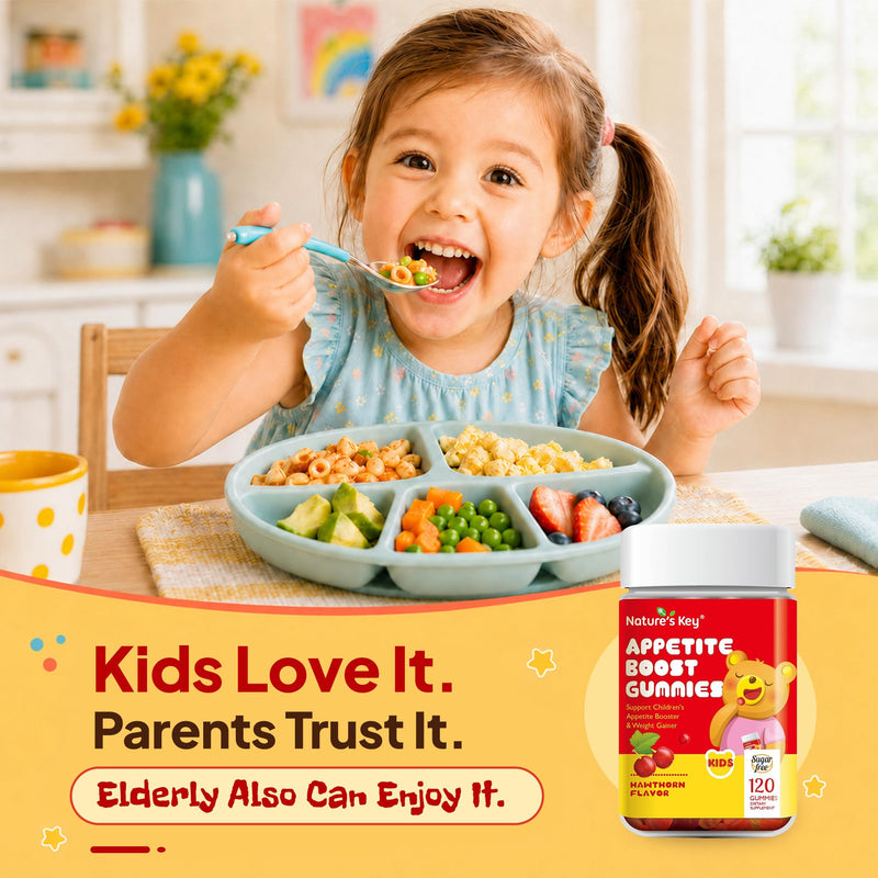 Nature's Key Appetite Booster Gummies Kids- 120 Count Appetite Stimulant for Children/Adults to Eat More, All Natural Weight Gain Supplements, Picky Eater Vitamin, Superfood | Organic | NO Sugar 120 Count (Pack of 1)