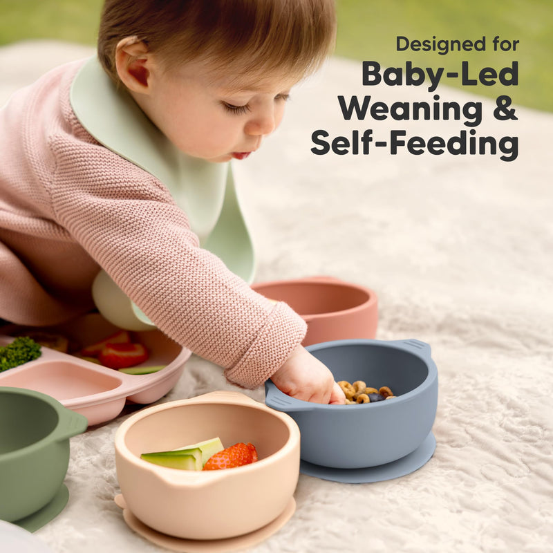 KeaBabies 2-Pack Baby Bowls with Suctions, Lids - Silicone Toddler Suction Bowls for Baby Boy, Girl, Kids, Food Grade Silicone, BPA-Free, Dishwasher Safe, Toddler Eating Essentials (Slate) Slate