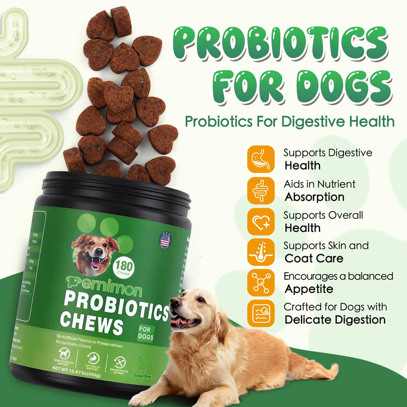 Probiotics for Dogs, 180 Count Dog Probiotics for Gut Health, Support Gut & Digestive Health, Allergy Itch Relief, Reduce Diarrhea, Loose Stools, Strengthen Immunity Health- Chicken Flavor