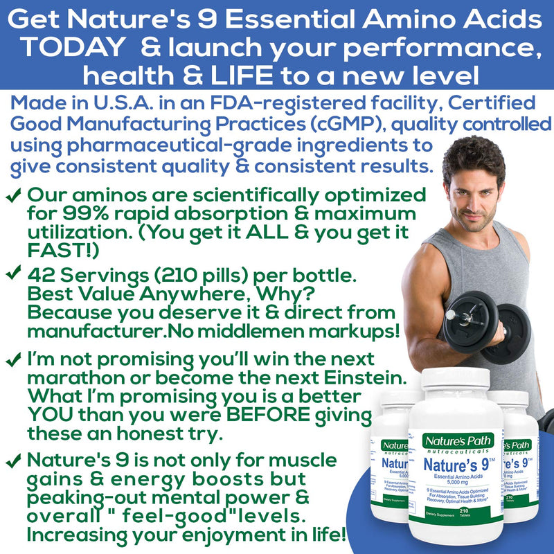 Essential Amino Acids EAA Supplement Complete Amino Acid Complex Pills BCAA + EAAS Tablets: Vegan, an Ideal Amino, Pre Workout, 9 Free Form, Muscle Recovery, Cognitive, Cravings, 210 Pills