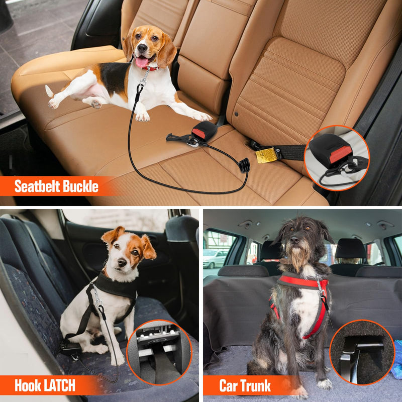 Dog Seat Belt for Car, Chew Proof Dog Leash 2 in 1 Steel Cable with Elastic Bungee Buffer Dog Seatbelt Harness Latch Bar Attachment Heavy Duty Seat Belt for Dogs in Car for Medium Large Dogs Chewer Black 1 Pack - BeesActive Australia