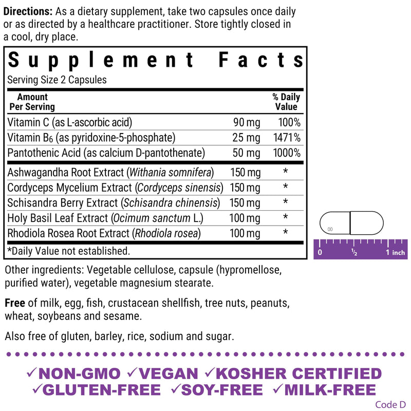 Bluebonnet Nutrition Adrenal Support, Energy & Mood*, Non-GMO, Vegan, Kosher Certified, Gluten-Free, Soy-Free, Dairy-Free, 60 Vegetable Capsules, 30 Servings | Energy & Mood; Non-GMO, Vegan, Kosher Certified, Gluten-Free, Soy-Free, Dairy-Free