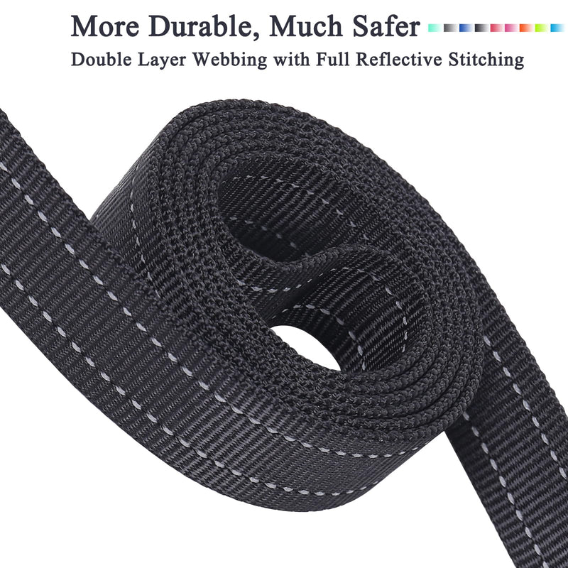 VIVAGLORY Traffic Handle Dog Leash, Two Padded Soft Handles Dog Leash, Strong Reflective & Metal Hook Training Dog Lead, Black 4 ft. x 1 in. (25~120 lbs.) - BeesActive Australia