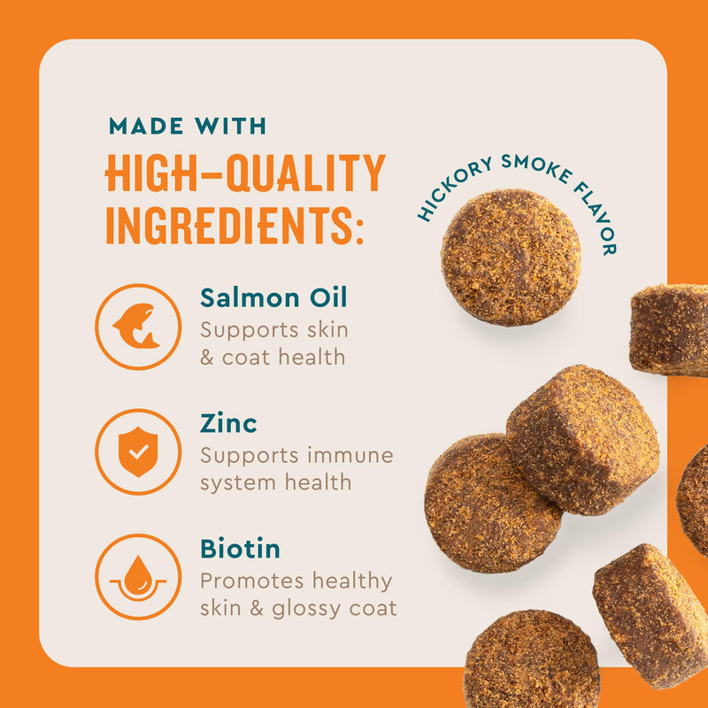VetIQ Skin and Coat Supplement for Dogs, Helps Maintain Healthy Skin and Shiny Coat, Hickory Smoke Flavor Dog Chew, Made in The USA, 60 Count - BeesActive Australia