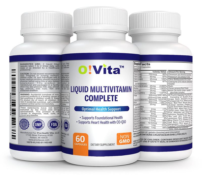 Liquid Multivitamin Complete, with a Full Spectrum of Vitamins and Minerals, Plus 42 Fruits and Vegetable Proprietary Blend, Easy Absorption (60 Vegan Liquid Filled Capsules)