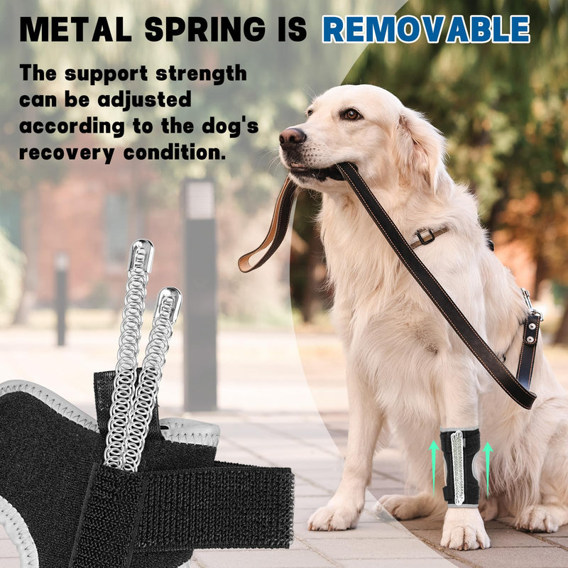 Dog Front Leg Brace with Removable Metal Springs- Adjustable Reflective Ankle Wrap for Dogs, Anti-Slip Reverse-Buckle Design Dog Ankle Brace for Arthritis, Sprains, Injury Recovery (Black, S) Small Black