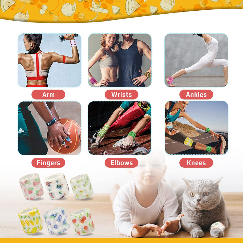 Vet Wrap Cute Fruit Self Adhesive Bandage Wrap, 6 Pack Adhesive Non Woven Bandage Wrap, Breathable Self Stick Bandages Wrap, 2 Inch Paw Bandages for Dog Cat Horse Pet Animals Wounds Cute Fruit-2 Inch - BeesActive Australia