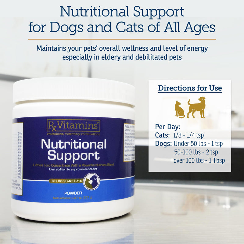Rx Vitamins Nutritional Support - A Combination of Essential Vitamins, Minerals, & Other Beneficial Compounds for Dogs and Cats - 9.07oz New Label