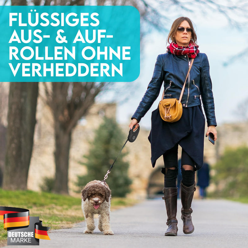 DOG IS KING® retractable dog leash 8m for small & large dogs | High-quality extendable dog leash with comfortable handle Robust extension line | up to 50kg L | 8m | up to 50kg night black - BeesActive Australia