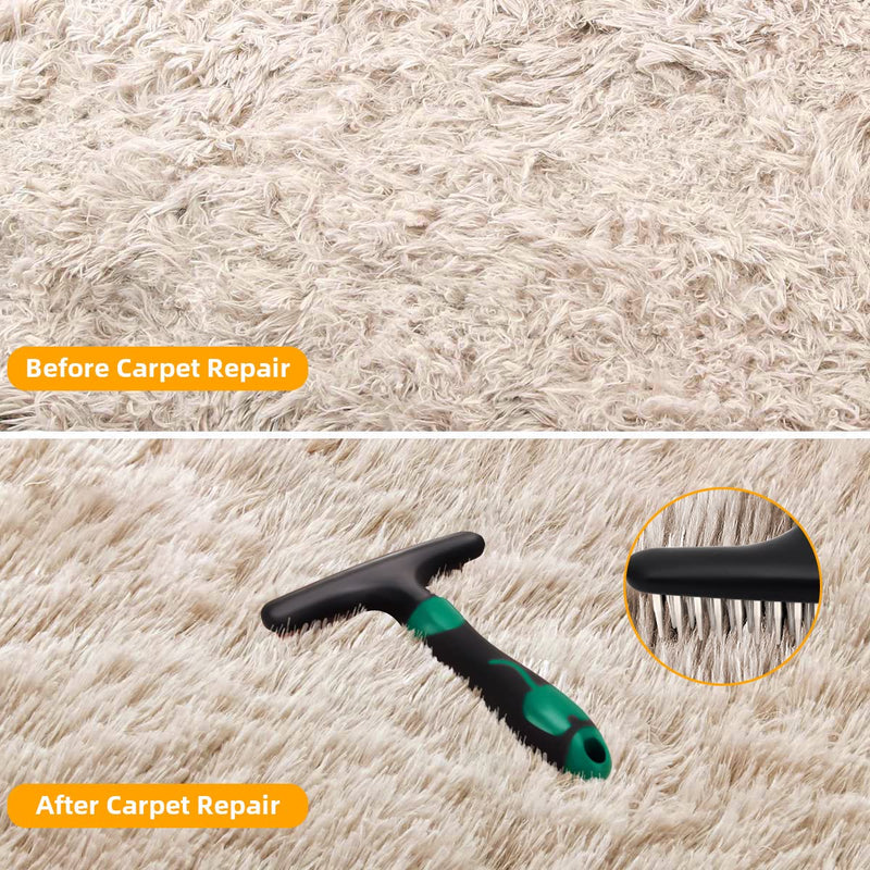 Carpet Restoration, Carpet Rake, Carpet Groomer Rake, Shag Rug Rake, Hair Cleaner Suitable for Rug and Carpet Undercoat Rake Comb, Slicone Handle Deshedding Brush for Dogs (Green) Green - BeesActive Australia