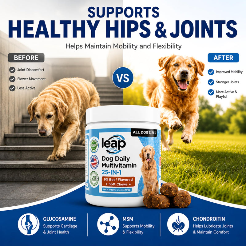 Multivitamins &Supplements for Dogs - Krill Oil, Omega 3,6,9, pre&probiotics, Essential Vitamins, for Hip & Joints, Skin &Coat,Digestive, Immunity Support (90 Chews)