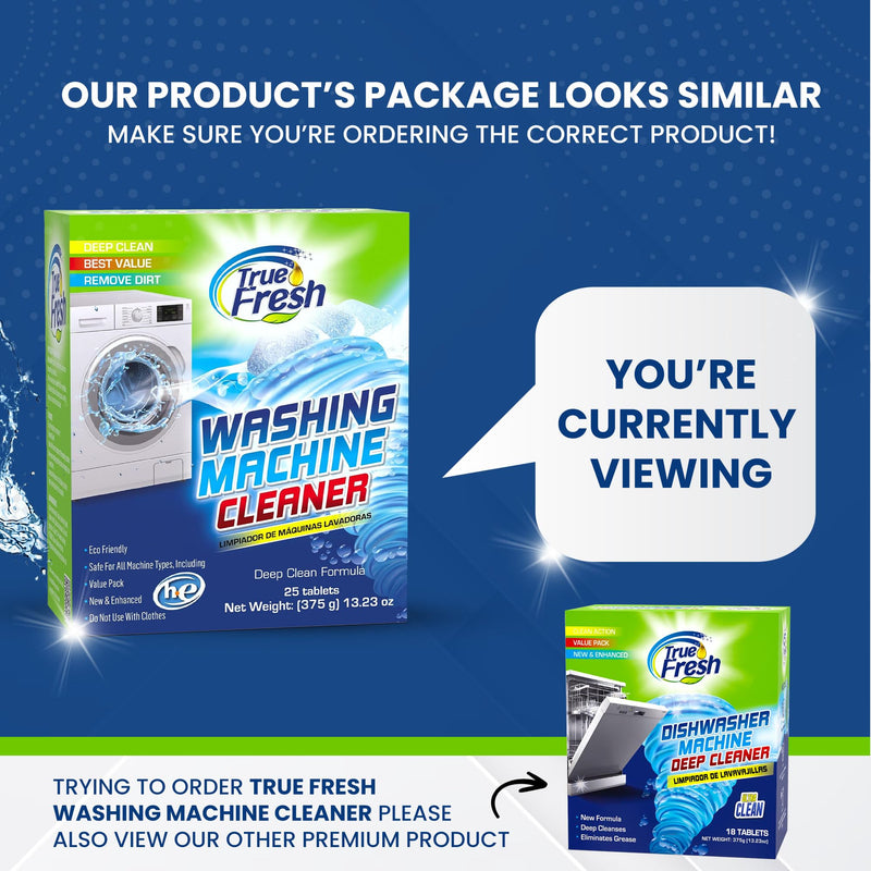 True Fresh Washing Machine Cleaner Tablets 25-Pack - Deep Cleaning Washer Cleaner Tablets for Top Loader, Front Load & HE - Cleans Drum, Tub seal & other Parts Descaler & septic safe 1 Count (Pack of 25) - BeesActive Australia
