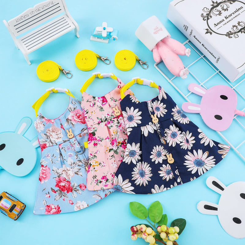 3 Piece Cute Rabbit Leash and Harness Set, Bunny Rabbit Dress Clothes Walking Harness Vest Escape Proof Pet Supply for Rabbit Hedgehog Ferret Guinea Pig (Pink Flower, Blue Flower, Daisy) Pink Flower, Blue Flower, Daisy - BeesActive Australia