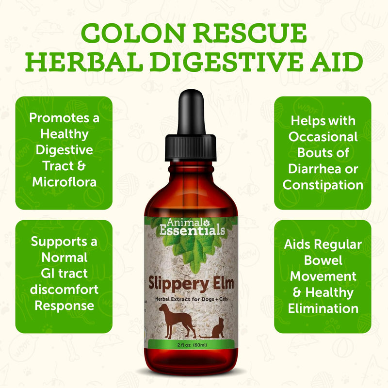 Animal Essentials Slippery Elm - Herbal Extract for Dogs and Cats, Promotes Healthy Digestion, Bowel Function, Certified Organic Herbs, All Natural, Respiratory Health, Liquid Formula - 2 Fl Oz 2 fl oz (60ml) - PawsPlanet Australia