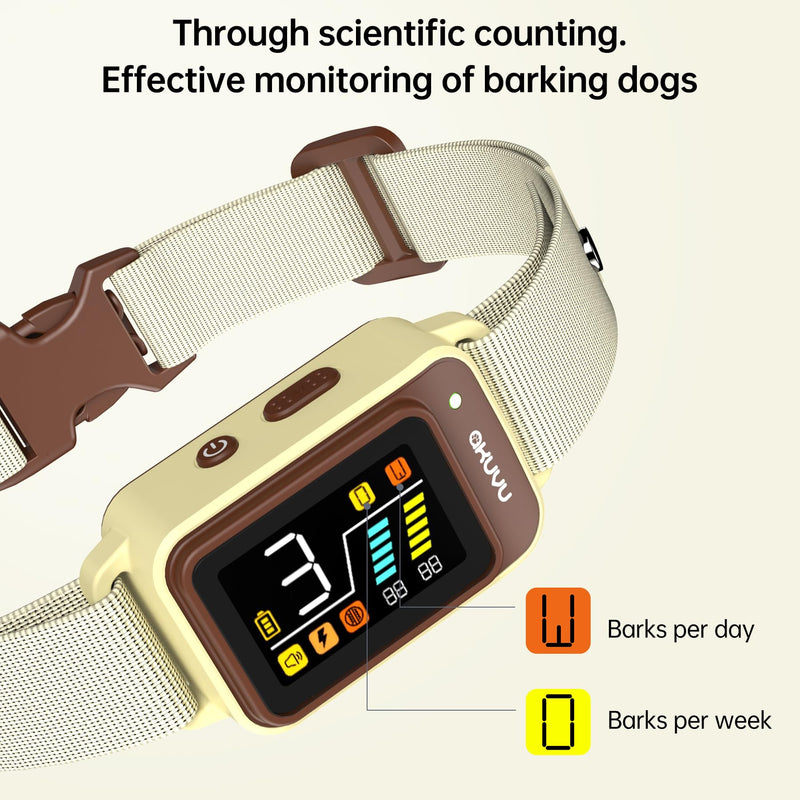 Bark Collar-Rechargeable Smart Barking Collar- Anti Bark Training Collar with Adjustable Sensitivity Beep Vibration Shock- Bark Shock Collar for Small Large Medium Dogs (Brown) Brown - BeesActive Australia