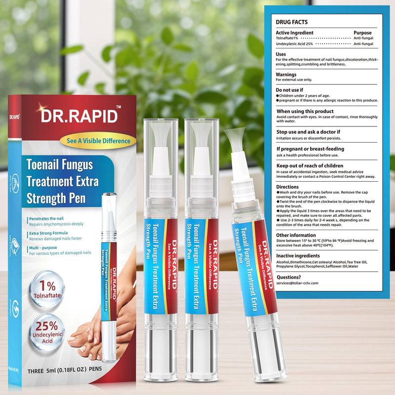 Toenail Fungus Treatment Extra Strength - Fungi Nail Pen Repair for Damaged Nails, Fast-Acting Solution for Toe & Fingernail Fungi, Ideal for Nail Health Concerns Athletes 5ml/0.18FLOZ 3Pcs