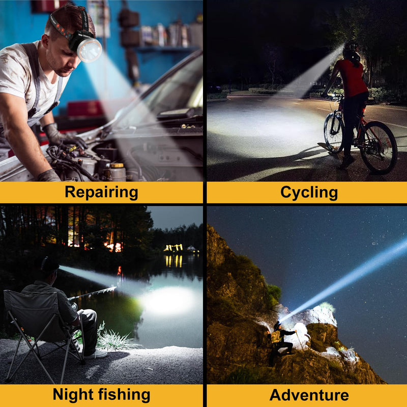 Kitness Ultra-Bright LED Headlamp,High Power Rechargeable Waterproof Headlight with 2 Light Modes for Outdoor Activities,Perfect for Camping, Hiking, Running, Emergencies (Silver Style-Yellow Light) Silver Style-Yellow Light