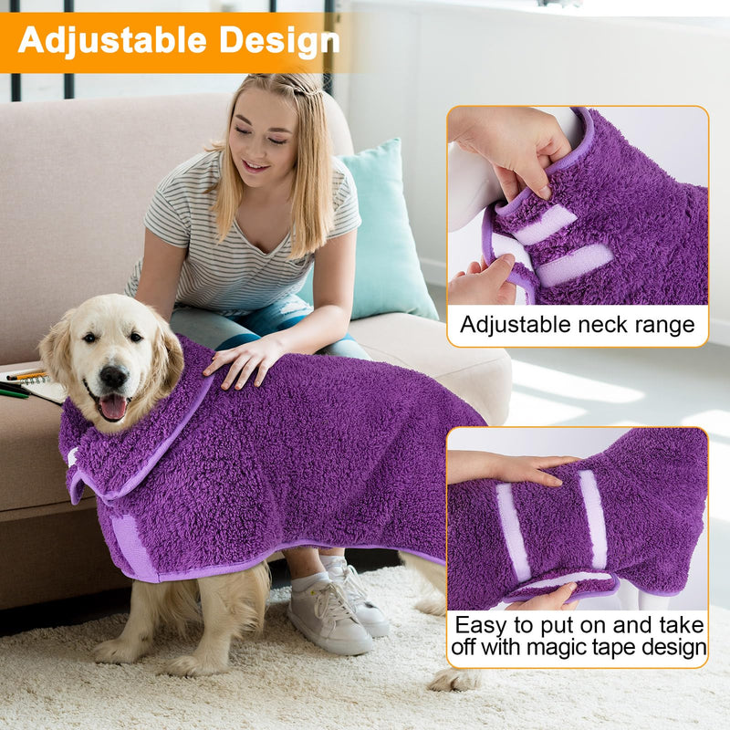Dog Bathrobe Super Absorbent Dog Towels for Drying Dogs Large Quick Drying Dog Robes for After Bath Soft Dog Drying Towel Adjustable Dog Drying Coat to Keep Dog Warm(S-XXL) Medium Purple - BeesActive Australia