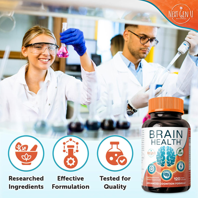 Brain Supplement - 120 Vegan Capsules - Dietary Nootropic May Help Memory, Cognitive Function & Focus - Formulation with Amino Acids, Polyphenols & B Vitamins - for Women, Men & Seniors - by NextGenU