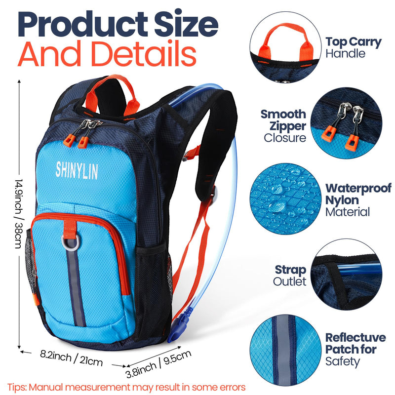 Kids Hydration Backpack with 1.5L Water Bladder Hiking Backpack Lightweight for Boys or Girls Children Biking Climbing Running Cycling Blue